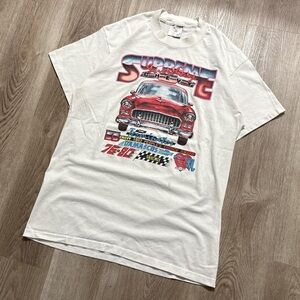 OP White Graphic Tee with Red and Blue Design